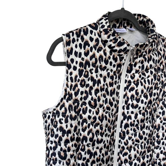 Kim Rogers Leopard Print Quilted Puffer Vest Zip Front Women’s Medium - Picture 3 of 8